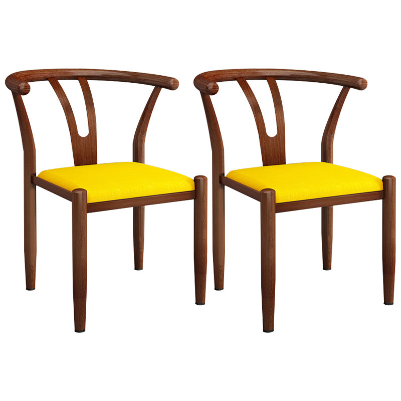 Contemporary Style Metal Chairs Fork Bone Back Arm Kitchen Dining Chair Set Light Yellow 2 Piece Set Walnut Clearhalo ' kitchen&dining_furn' 'Dining Chairs' 'Dining Tables & Seating' 'dining_chair' 'furn' 'furn_dining_chair' 'Furniture' 'furniture_dining_chair' 'Kitchen & Dining Furniture' 'kitchen' 3757397