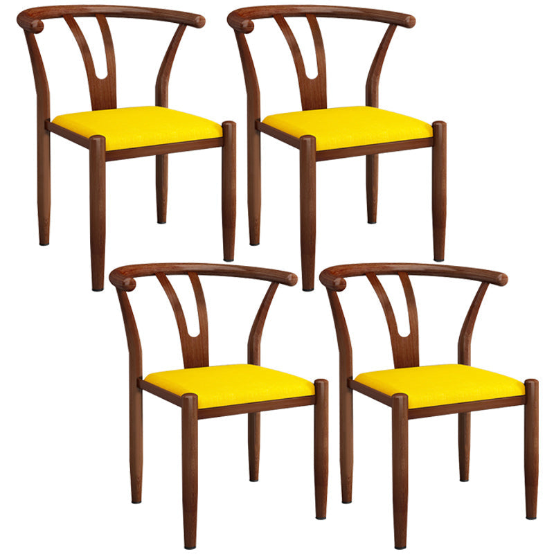 Contemporary Style Metal Chairs Fork Bone Back Arm Kitchen Dining Chair Set Light Yellow 4 Piece Set Walnut Clearhalo ' kitchen&dining_furn' 'Dining Chairs' 'Dining Tables & Seating' 'dining_chair' 'furn' 'furn_dining_chair' 'Furniture' 'furniture_dining_chair' 'Kitchen & Dining Furniture' 'kitchen' 3757398