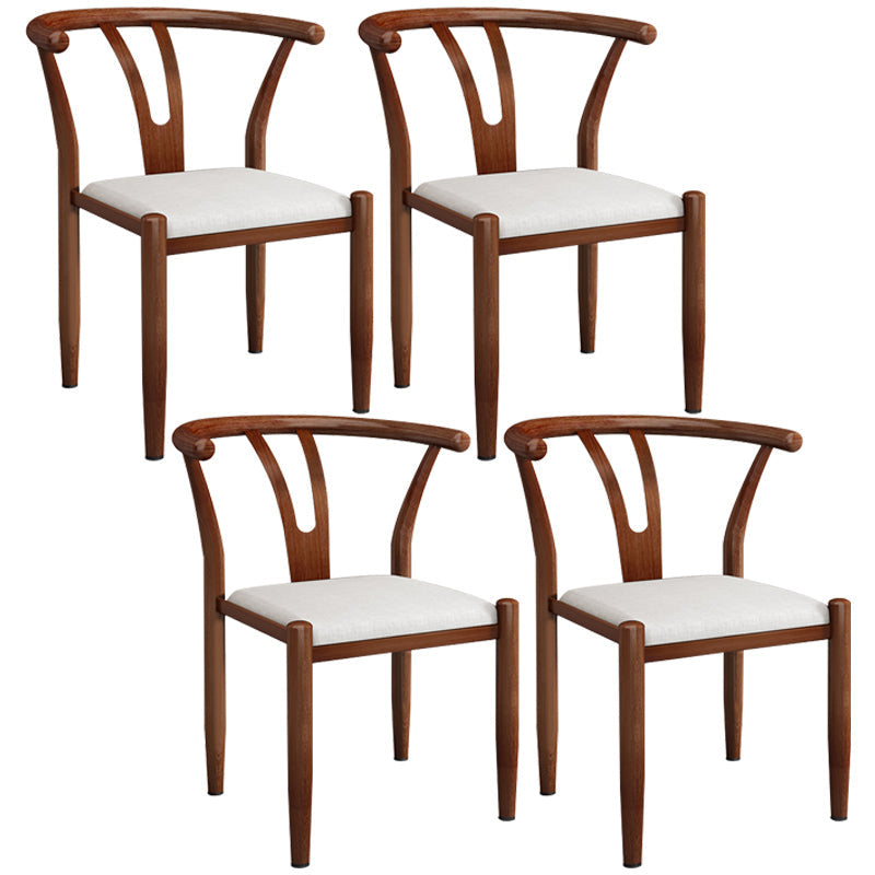 Contemporary Style Metal Chairs Fork Bone Back Arm Kitchen Dining Chair Set Textured White 4 Piece Set Walnut Clearhalo ' kitchen&dining_furn' 'Dining Chairs' 'Dining Tables & Seating' 'dining_chair' 'furn' 'furn_dining_chair' 'Furniture' 'furniture_dining_chair' 'Kitchen & Dining Furniture' 'kitchen' 3757404