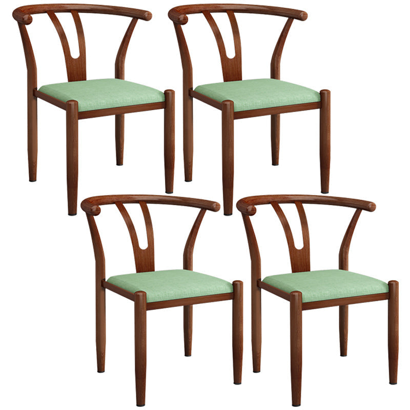 Contemporary Style Metal Chairs Fork Bone Back Arm Kitchen Dining Chair Set Green 4 Piece Set Walnut Clearhalo ' kitchen&dining_furn' 'Dining Chairs' 'Dining Tables & Seating' 'dining_chair' 'furn' 'furn_dining_chair' 'Furniture' 'furniture_dining_chair' 'Kitchen & Dining Furniture' 'kitchen' 3757410