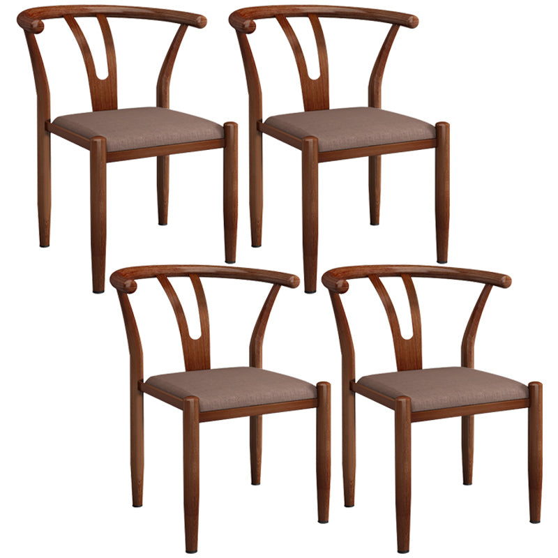 Contemporary Style Metal Chairs Fork Bone Back Arm Kitchen Dining Chair Set Brown 4 Piece Set Walnut Clearhalo ' kitchen&dining_furn' 'Dining Chairs' 'Dining Tables & Seating' 'dining_chair' 'furn' 'furn_dining_chair' 'Furniture' 'furniture_dining_chair' 'Kitchen & Dining Furniture' 'kitchen' 3757425