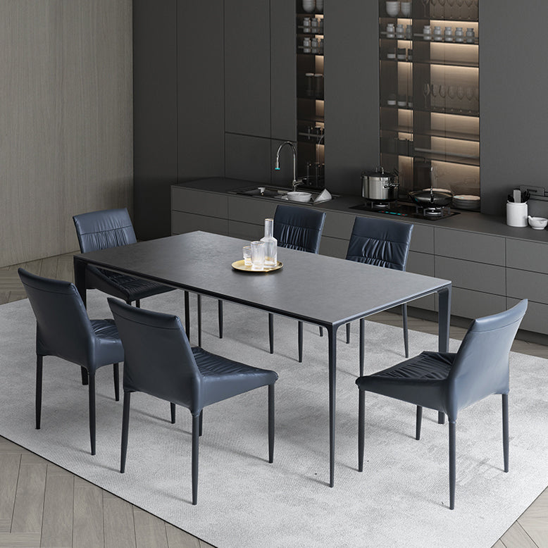 Grey Sintered Stone Top Dining Table Rectangle Table with Metal Base and 4 Legs Clearhalo ' dining_table' 'Dining Tables & Seating' 'Dining Tables' 'Furniture' 'furniture_dining_table' 'Kitchen & Dining Furniture' 'kitchen&dining_furn' 'kitchen' 'kitchen_dining_table' 3757446