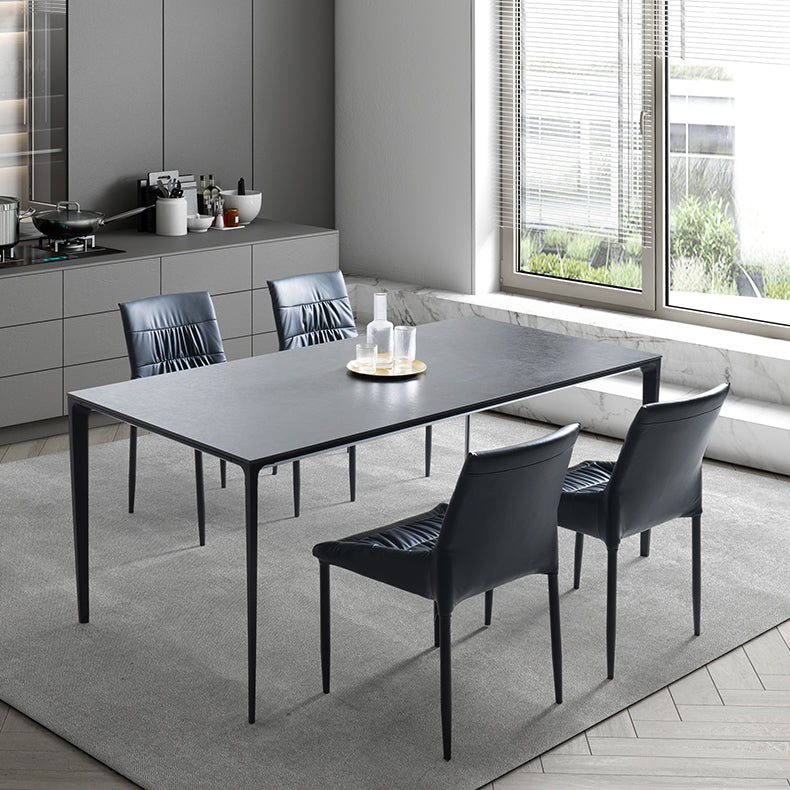 Grey Sintered Stone Top Dining Table Rectangle Table with Metal Base and 4 Legs Clearhalo ' dining_table' 'Dining Tables & Seating' 'Dining Tables' 'Furniture' 'furniture_dining_table' 'Kitchen & Dining Furniture' 'kitchen&dining_furn' 'kitchen' 'kitchen_dining_table' 3757449