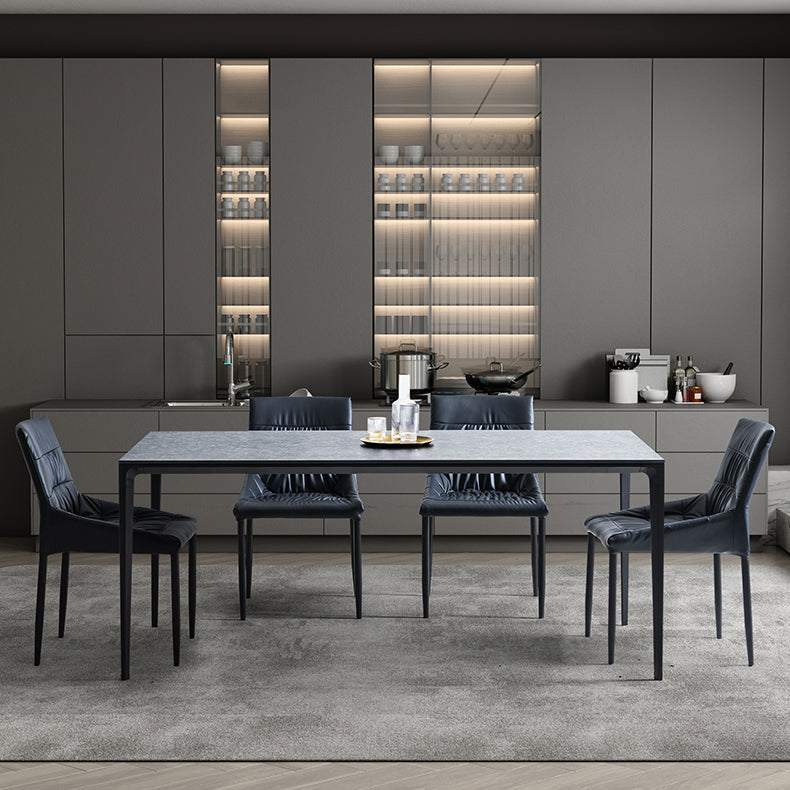 Grey Sintered Stone Top Dining Table Rectangle Table with Metal Base and 4 Legs Clearhalo ' dining_table' 'Dining Tables & Seating' 'Dining Tables' 'Furniture' 'furniture_dining_table' 'Kitchen & Dining Furniture' 'kitchen&dining_furn' 'kitchen' 'kitchen_dining_table' 3757450