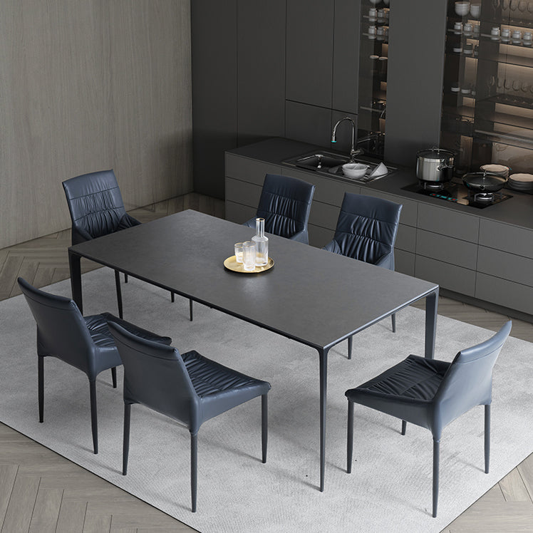 Grey Sintered Stone Top Dining Table Rectangle Table with Metal Base and 4 Legs Clearhalo ' dining_table' 'Dining Tables & Seating' 'Dining Tables' 'Furniture' 'furniture_dining_table' 'Kitchen & Dining Furniture' 'kitchen&dining_furn' 'kitchen' 'kitchen_dining_table' 3757458