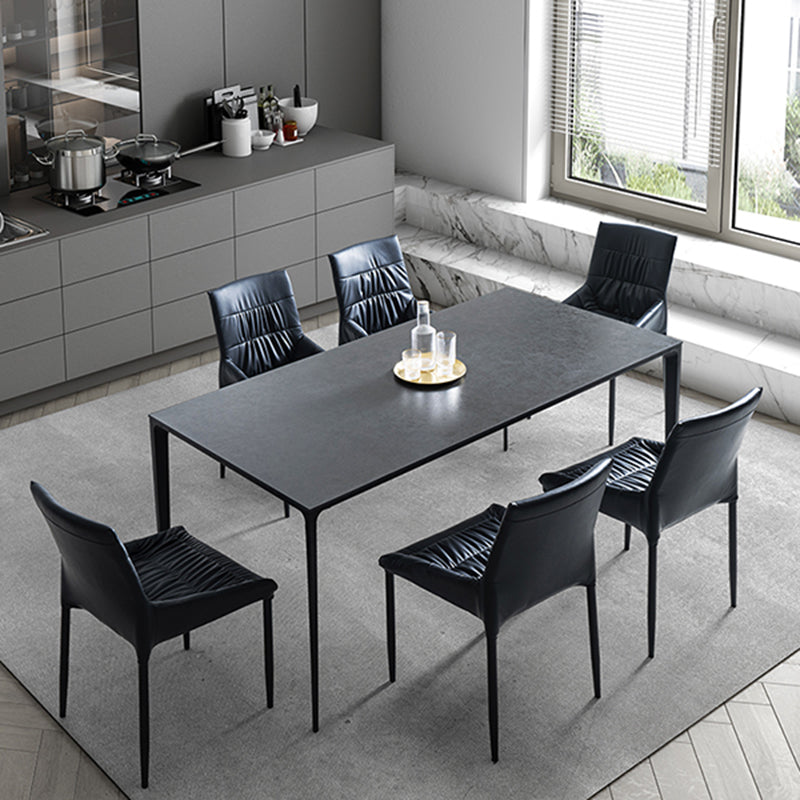 Grey Sintered Stone Top Dining Table Rectangle Table with Metal Base and 4 Legs Clearhalo ' dining_table' 'Dining Tables & Seating' 'Dining Tables' 'Furniture' 'furniture_dining_table' 'Kitchen & Dining Furniture' 'kitchen&dining_furn' 'kitchen' 'kitchen_dining_table' 3757459