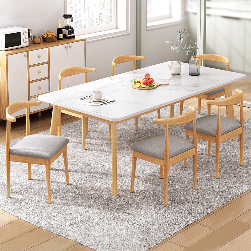 Contemporary MDF Rectangle Shape Dining Set Kitchen Standard Dining Set with 4 Legs Table 55.1"L x 31.5"W x 29.5"H White 7 Piece Set Clearhalo 'Dining Room Sets' 'Dining Tables & Seating' 'dining_room_set' 'furn' 'furn_dining_room_set' 'Furniture' 'furniture_dining_room_set' 'Kitchen & Dining Furniture' 'kitchen&dining_furn' 'kitchen' 3771568