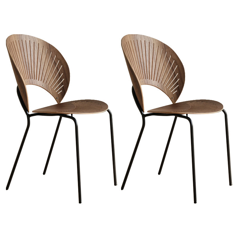 Contemporary Style Metal Chair Set Open Back Side Kitchen Dining Chairs Walnut Black Set of 2 Clearhalo ' kitchen&dining_furn' 'Dining Chairs' 'Dining Tables & Seating' 'dining_chair' 'Furniture' 'furniture_dining_chair' 'Kitchen & Dining Furniture' 'kitchen' 3779230