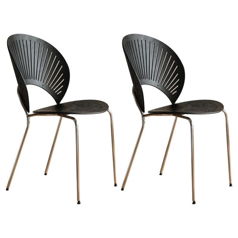 Contemporary Style Metal Chair Set Open Back Side Kitchen Dining Chairs Black Silver Set of 2 Clearhalo ' kitchen&dining_furn' 'Dining Chairs' 'Dining Tables & Seating' 'dining_chair' 'Furniture' 'furniture_dining_chair' 'Kitchen & Dining Furniture' 'kitchen' 3779236