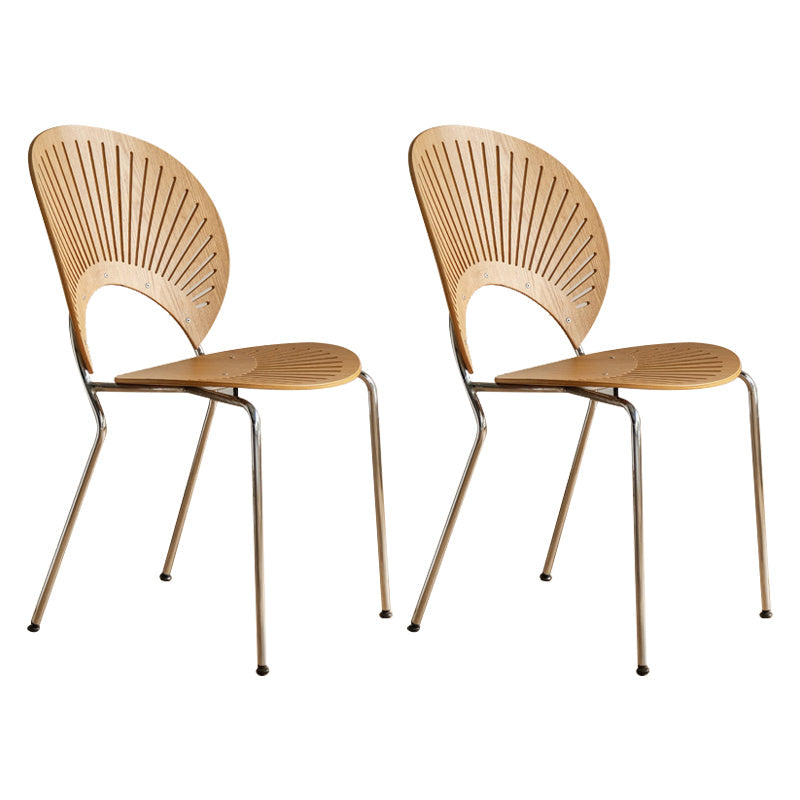 Contemporary Style Metal Chair Set Open Back Side Kitchen Dining Chairs Wood Silver Set of 2 Clearhalo ' kitchen&dining_furn' 'Dining Chairs' 'Dining Tables & Seating' 'dining_chair' 'Furniture' 'furniture_dining_chair' 'Kitchen & Dining Furniture' 'kitchen' 3779239