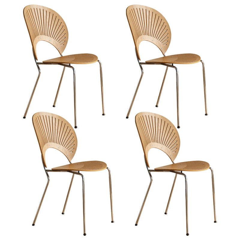 Contemporary Style Metal Chair Set Open Back Side Kitchen Dining Chairs Wood Silver Set of 4 Clearhalo ' kitchen&dining_furn' 'Dining Chairs' 'Dining Tables & Seating' 'dining_chair' 'Furniture' 'furniture_dining_chair' 'Kitchen & Dining Furniture' 'kitchen' 3779240