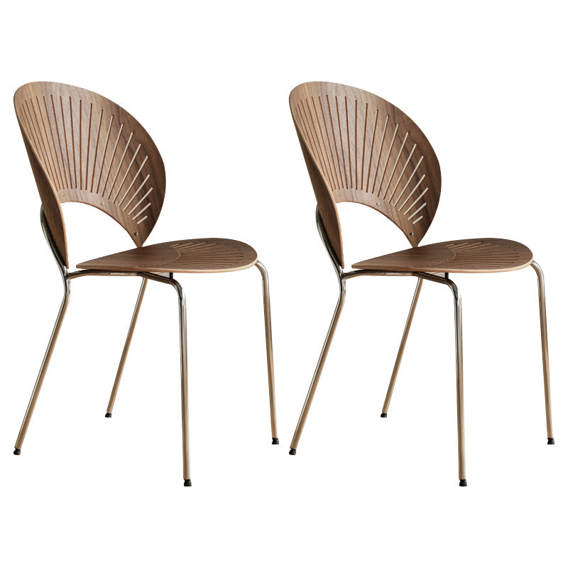 Contemporary Style Metal Chair Set Open Back Side Kitchen Dining Chairs Walnut Silver Set of 2 Clearhalo ' kitchen&dining_furn' 'Dining Chairs' 'Dining Tables & Seating' 'dining_chair' 'Furniture' 'furniture_dining_chair' 'Kitchen & Dining Furniture' 'kitchen' 3779242