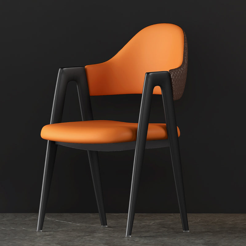 Contemporary Metal Dining Room Chairs Leather Open Back Dining Side Chair for Home Use Orange 1 Piece Clearhalo ' kitchen&dining_furn' 'Dining Chairs' 'Dining Tables & Seating' 'dining_chair' 'furn' 'furn_dining_chair' 'Furniture' 'furniture_dining_chair' 'Kitchen & Dining Furniture' 'kitchen' 3779262