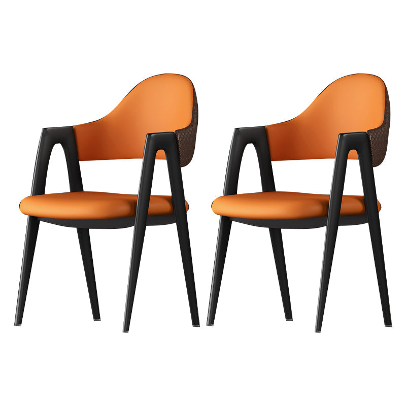 Contemporary Metal Dining Room Chairs Leather Open Back Dining Side Chair for Home Use Orange 2 Piece Set Clearhalo ' kitchen&dining_furn' 'Dining Chairs' 'Dining Tables & Seating' 'dining_chair' 'furn' 'furn_dining_chair' 'Furniture' 'furniture_dining_chair' 'Kitchen & Dining Furniture' 'kitchen' 3779263
