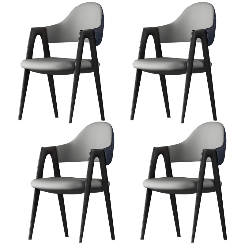 Contemporary Metal Dining Room Chairs Leather Open Back Dining Side Chair for Home Use Gray-Blue 4 Piece Set Clearhalo ' kitchen&dining_furn' 'Dining Chairs' 'Dining Tables & Seating' 'dining_chair' 'furn' 'furn_dining_chair' 'Furniture' 'furniture_dining_chair' 'Kitchen & Dining Furniture' 'kitchen' 3779267