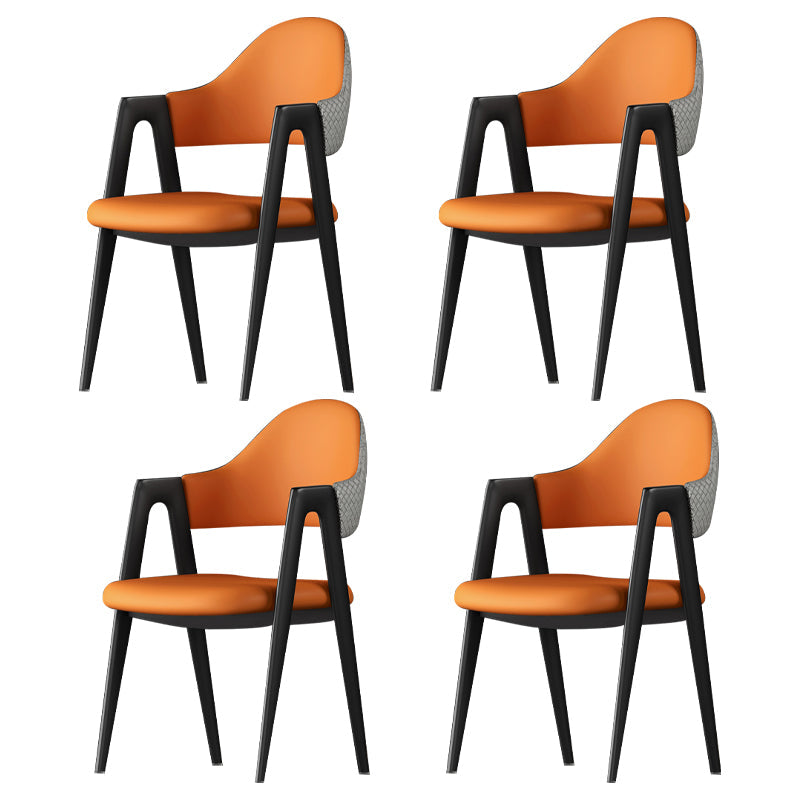Contemporary Metal Dining Room Chairs Leather Open Back Dining Side Chair for Home Use Orange-Gray 4 Piece Set Clearhalo ' kitchen&dining_furn' 'Dining Chairs' 'Dining Tables & Seating' 'dining_chair' 'furn' 'furn_dining_chair' 'Furniture' 'furniture_dining_chair' 'Kitchen & Dining Furniture' 'kitchen' 3779270