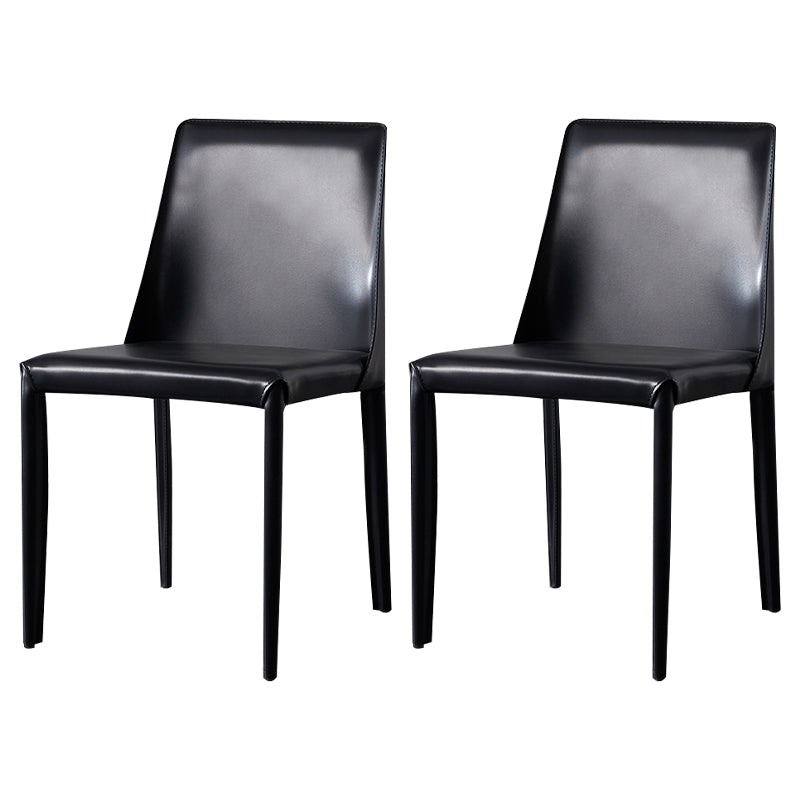 Solid Back Armless Dining Chairs Indoor Leather Side Chairs with Metal Legs Black 2 Piece Set Clearhalo ' kitchen&dining_furn' 'Dining Chairs' 'Dining Tables & Seating' 'dining_chair' 'furn' 'furn_dining_chair' 'Furniture' 'furniture_dining_chair' 'Kitchen & Dining Furniture' 'kitchen' 3779272