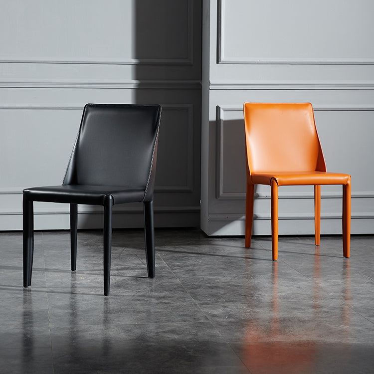 Solid Back Armless Dining Chairs Indoor Leather Side Chairs with Metal Legs Clearhalo ' kitchen&dining_furn' 'Dining Chairs' 'Dining Tables & Seating' 'dining_chair' 'furn' 'furn_dining_chair' 'Furniture' 'furniture_dining_chair' 'Kitchen & Dining Furniture' 'kitchen' 3779273