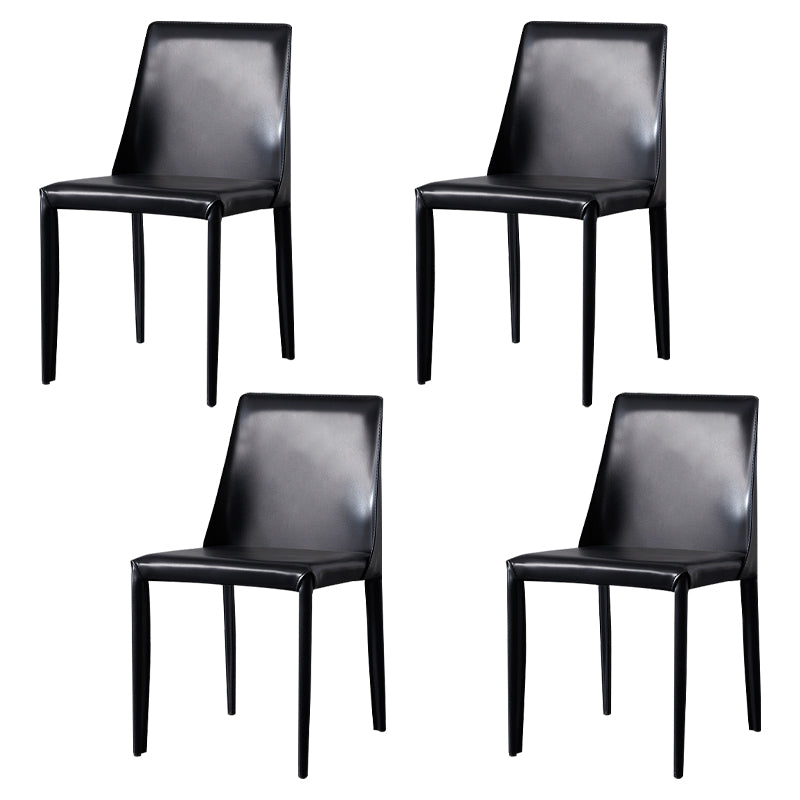 Solid Back Armless Dining Chairs Indoor Leather Side Chairs with Metal Legs Black 4 Piece Set Clearhalo ' kitchen&dining_furn' 'Dining Chairs' 'Dining Tables & Seating' 'dining_chair' 'furn' 'furn_dining_chair' 'Furniture' 'furniture_dining_chair' 'Kitchen & Dining Furniture' 'kitchen' 3779274