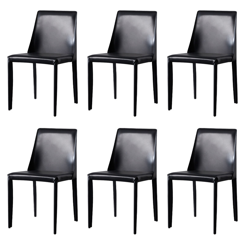 Solid Back Armless Dining Chairs Indoor Leather Side Chairs with Metal Legs Black 6 Piece Set Clearhalo ' kitchen&dining_furn' 'Dining Chairs' 'Dining Tables & Seating' 'dining_chair' 'furn' 'furn_dining_chair' 'Furniture' 'furniture_dining_chair' 'Kitchen & Dining Furniture' 'kitchen' 3779275