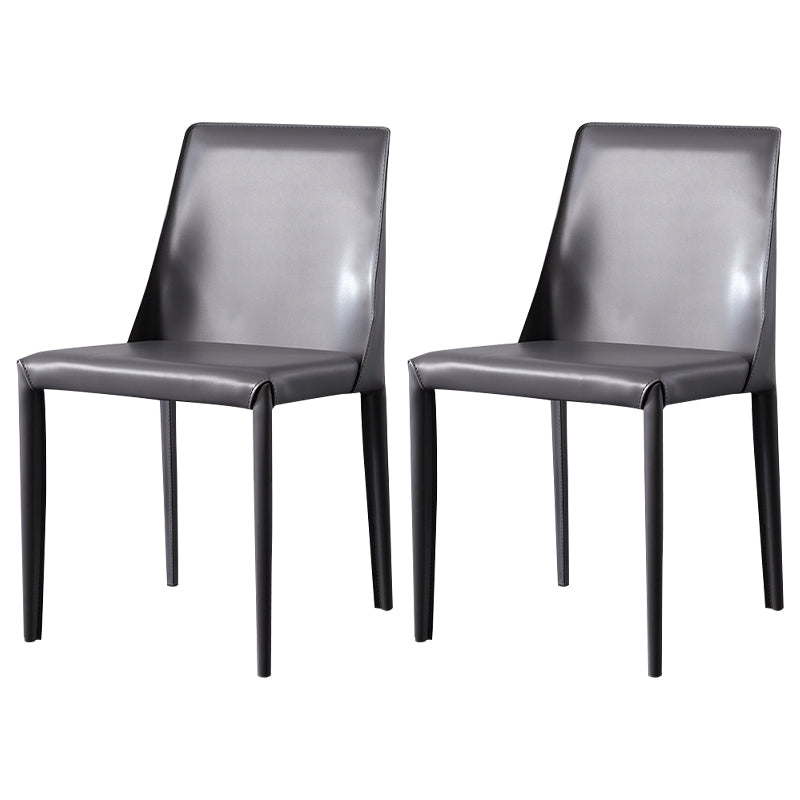 Solid Back Armless Dining Chairs Indoor Leather Side Chairs with Metal Legs Grey 2 Piece Set Clearhalo ' kitchen&dining_furn' 'Dining Chairs' 'Dining Tables & Seating' 'dining_chair' 'furn' 'furn_dining_chair' 'Furniture' 'furniture_dining_chair' 'Kitchen & Dining Furniture' 'kitchen' 3779278