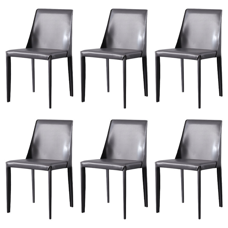 Solid Back Armless Dining Chairs Indoor Leather Side Chairs with Metal Legs Grey 6 Piece Set Clearhalo ' kitchen&dining_furn' 'Dining Chairs' 'Dining Tables & Seating' 'dining_chair' 'furn' 'furn_dining_chair' 'Furniture' 'furniture_dining_chair' 'Kitchen & Dining Furniture' 'kitchen' 3779282