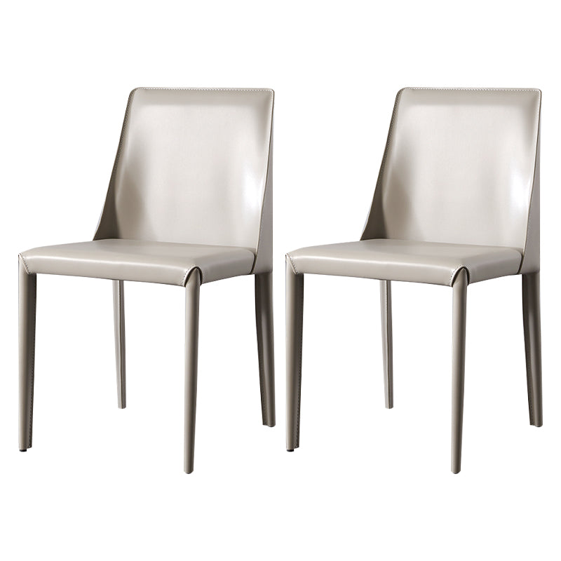 Solid Back Armless Dining Chairs Indoor Leather Side Chairs with Metal Legs Light Gray 2 Piece Set Clearhalo ' kitchen&dining_furn' 'Dining Chairs' 'Dining Tables & Seating' 'dining_chair' 'furn' 'furn_dining_chair' 'Furniture' 'furniture_dining_chair' 'Kitchen & Dining Furniture' 'kitchen' 3779284