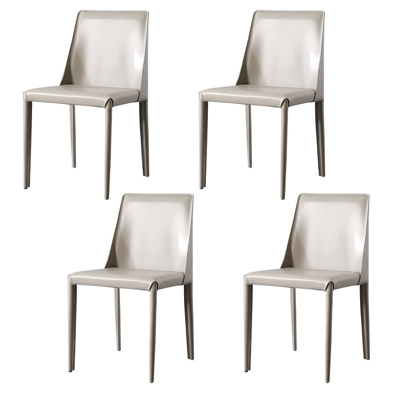 Solid Back Armless Dining Chairs Indoor Leather Side Chairs with Metal Legs Light Gray 4 Piece Set Clearhalo ' kitchen&dining_furn' 'Dining Chairs' 'Dining Tables & Seating' 'dining_chair' 'furn' 'furn_dining_chair' 'Furniture' 'furniture_dining_chair' 'Kitchen & Dining Furniture' 'kitchen' 3779285