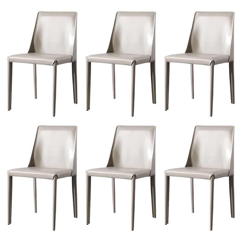 Solid Back Armless Dining Chairs Indoor Leather Side Chairs with Metal Legs Light Gray 6 Piece Set Clearhalo ' kitchen&dining_furn' 'Dining Chairs' 'Dining Tables & Seating' 'dining_chair' 'furn' 'furn_dining_chair' 'Furniture' 'furniture_dining_chair' 'Kitchen & Dining Furniture' 'kitchen' 3779287