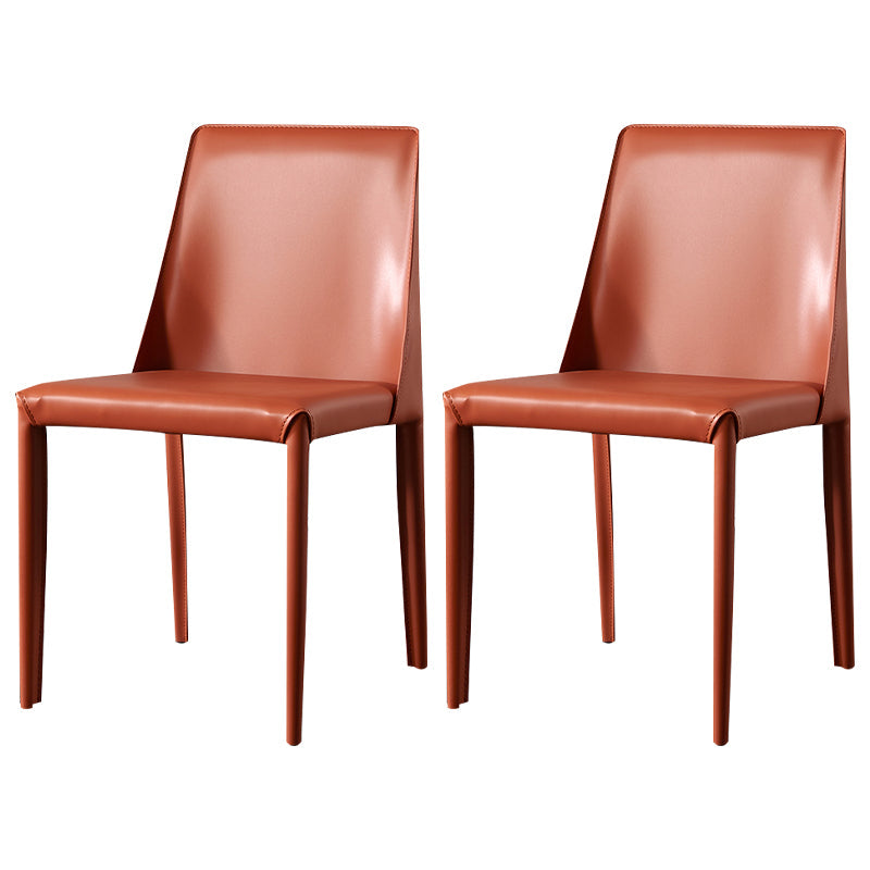Solid Back Armless Dining Chairs Indoor Leather Side Chairs with Metal Legs Orange 2 Piece Set Clearhalo ' kitchen&dining_furn' 'Dining Chairs' 'Dining Tables & Seating' 'dining_chair' 'furn' 'furn_dining_chair' 'Furniture' 'furniture_dining_chair' 'Kitchen & Dining Furniture' 'kitchen' 3779290