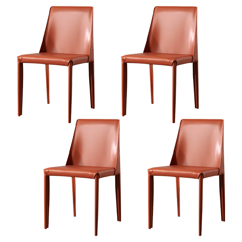 Solid Back Armless Dining Chairs Indoor Leather Side Chairs with Metal Legs Orange 4 Piece Set Clearhalo ' kitchen&dining_furn' 'Dining Chairs' 'Dining Tables & Seating' 'dining_chair' 'furn' 'furn_dining_chair' 'Furniture' 'furniture_dining_chair' 'Kitchen & Dining Furniture' 'kitchen' 3779291