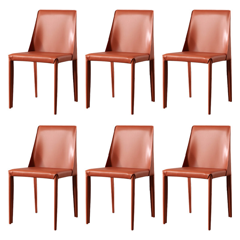 Solid Back Armless Dining Chairs Indoor Leather Side Chairs with Metal Legs Orange 6 Piece Set Clearhalo ' kitchen&dining_furn' 'Dining Chairs' 'Dining Tables & Seating' 'dining_chair' 'furn' 'furn_dining_chair' 'Furniture' 'furniture_dining_chair' 'Kitchen & Dining Furniture' 'kitchen' 3779294