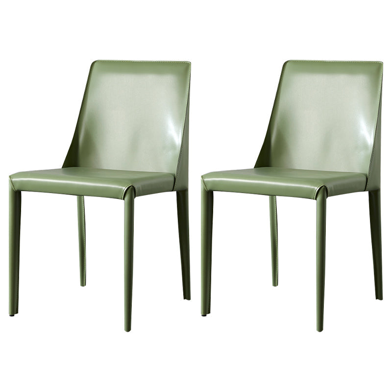 Solid Back Armless Dining Chairs Indoor Leather Side Chairs with Metal Legs Light Green 2 Piece Set Clearhalo ' kitchen&dining_furn' 'Dining Chairs' 'Dining Tables & Seating' 'dining_chair' 'furn' 'furn_dining_chair' 'Furniture' 'furniture_dining_chair' 'Kitchen & Dining Furniture' 'kitchen' 3779298