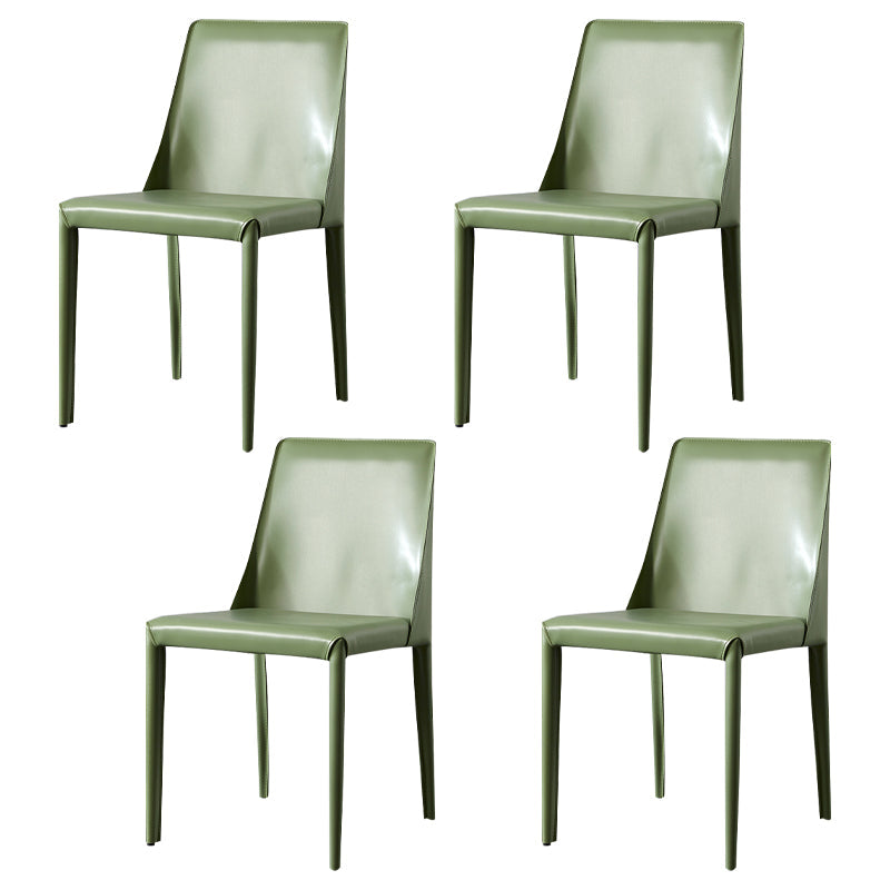 Solid Back Armless Dining Chairs Indoor Leather Side Chairs with Metal Legs Light Green 4 Piece Set Clearhalo ' kitchen&dining_furn' 'Dining Chairs' 'Dining Tables & Seating' 'dining_chair' 'furn' 'furn_dining_chair' 'Furniture' 'furniture_dining_chair' 'Kitchen & Dining Furniture' 'kitchen' 3779299