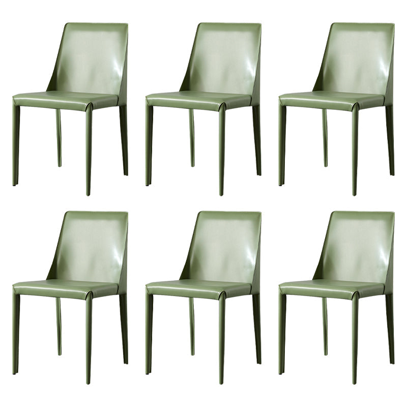 Solid Back Armless Dining Chairs Indoor Leather Side Chairs with Metal Legs Light Green 6 Piece Set Clearhalo ' kitchen&dining_furn' 'Dining Chairs' 'Dining Tables & Seating' 'dining_chair' 'furn' 'furn_dining_chair' 'Furniture' 'furniture_dining_chair' 'Kitchen & Dining Furniture' 'kitchen' 3779300
