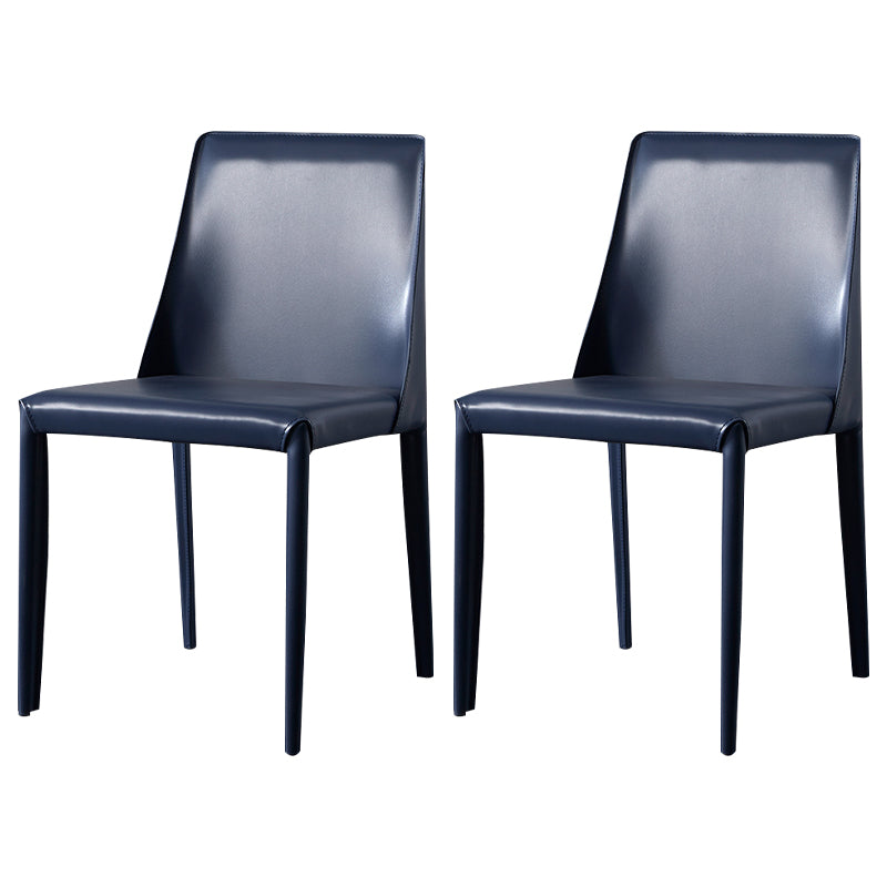 Solid Back Armless Dining Chairs Indoor Leather Side Chairs with Metal Legs Dark Blue 2 Piece Set Clearhalo ' kitchen&dining_furn' 'Dining Chairs' 'Dining Tables & Seating' 'dining_chair' 'furn' 'furn_dining_chair' 'Furniture' 'furniture_dining_chair' 'Kitchen & Dining Furniture' 'kitchen' 3779301