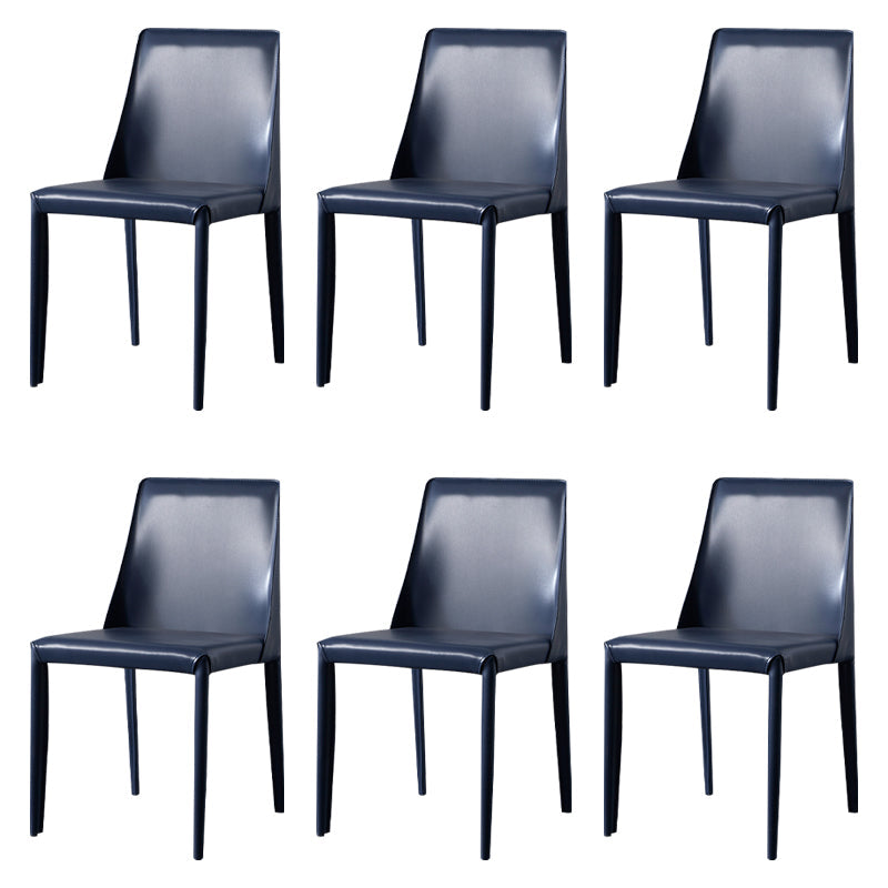 Solid Back Armless Dining Chairs Indoor Leather Side Chairs with Metal Legs Dark Blue 6 Piece Set Clearhalo ' kitchen&dining_furn' 'Dining Chairs' 'Dining Tables & Seating' 'dining_chair' 'furn' 'furn_dining_chair' 'Furniture' 'furniture_dining_chair' 'Kitchen & Dining Furniture' 'kitchen' 3779303