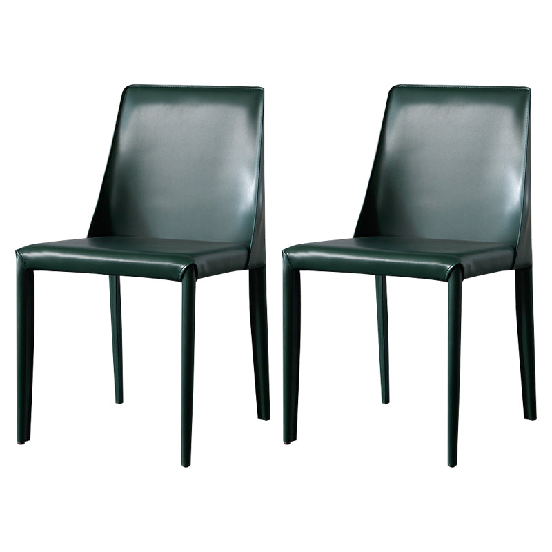 Solid Back Armless Dining Chairs Indoor Leather Side Chairs with Metal Legs Blackish Green 2 Piece Set Clearhalo ' kitchen&dining_furn' 'Dining Chairs' 'Dining Tables & Seating' 'dining_chair' 'furn' 'furn_dining_chair' 'Furniture' 'furniture_dining_chair' 'Kitchen & Dining Furniture' 'kitchen' 3779304