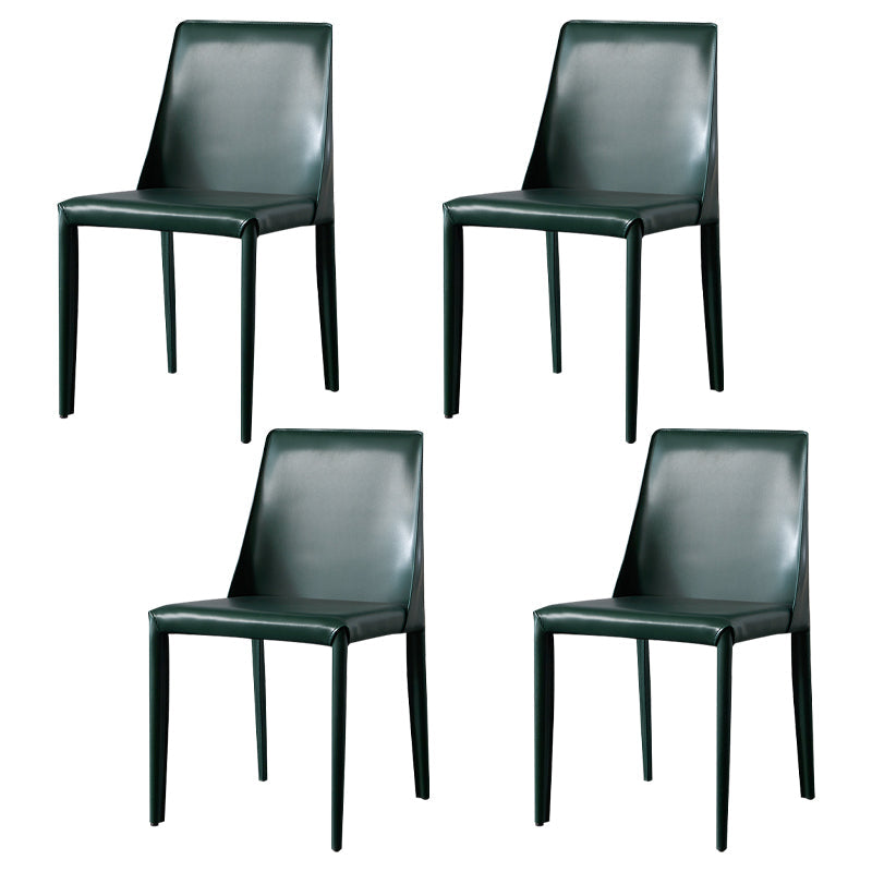 Solid Back Armless Dining Chairs Indoor Leather Side Chairs with Metal Legs Blackish Green 4 Piece Set Clearhalo ' kitchen&dining_furn' 'Dining Chairs' 'Dining Tables & Seating' 'dining_chair' 'furn' 'furn_dining_chair' 'Furniture' 'furniture_dining_chair' 'Kitchen & Dining Furniture' 'kitchen' 3779305