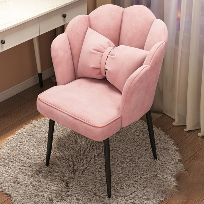 Contemporary Metal Side Chair Home Upholstered Arm Crown Top Back Chair Pink 1 Piece Black Clearhalo ' kitchen&dining_furn' 'Dining Chairs' 'Dining Tables & Seating' 'dining_chair' 'furn' 'furn_dining_chair' 'Furniture' 'furniture_dining_chair' 'Kitchen & Dining Furniture' 'kitchen' 3779314