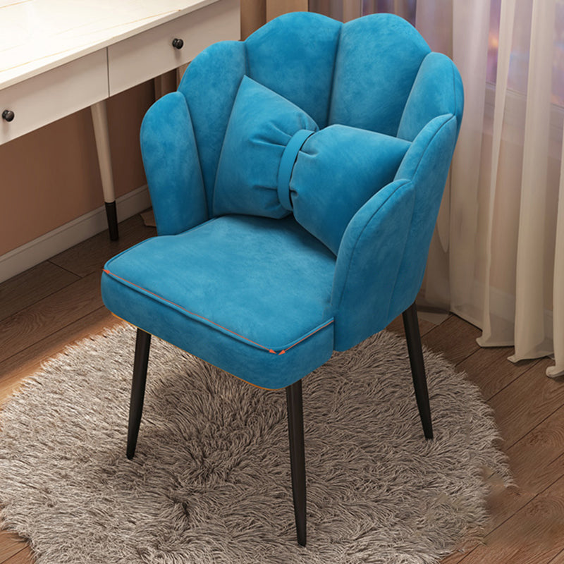 Contemporary Metal Side Chair Home Upholstered Arm Crown Top Back Chair Blue 1 Piece Black Clearhalo ' kitchen&dining_furn' 'Dining Chairs' 'Dining Tables & Seating' 'dining_chair' 'furn' 'furn_dining_chair' 'Furniture' 'furniture_dining_chair' 'Kitchen & Dining Furniture' 'kitchen' 3779319