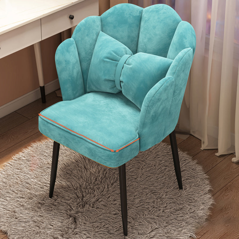 Contemporary Metal Side Chair Home Upholstered Arm Crown Top Back Chair Lake Blue 1 Piece Black Clearhalo ' kitchen&dining_furn' 'Dining Chairs' 'Dining Tables & Seating' 'dining_chair' 'furn' 'furn_dining_chair' 'Furniture' 'furniture_dining_chair' 'Kitchen & Dining Furniture' 'kitchen' 3779325