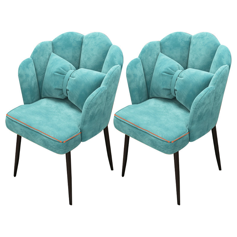 Contemporary Metal Side Chair Home Upholstered Arm Crown Top Back Chair Lake Blue 2 Piece Set Black Clearhalo ' kitchen&dining_furn' 'Dining Chairs' 'Dining Tables & Seating' 'dining_chair' 'furn' 'furn_dining_chair' 'Furniture' 'furniture_dining_chair' 'Kitchen & Dining Furniture' 'kitchen' 3779327