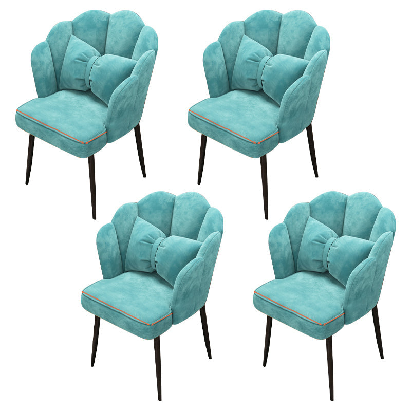 Contemporary Metal Side Chair Home Upholstered Arm Crown Top Back Chair Lake Blue 4 Piece Set Black Clearhalo ' kitchen&dining_furn' 'Dining Chairs' 'Dining Tables & Seating' 'dining_chair' 'furn' 'furn_dining_chair' 'Furniture' 'furniture_dining_chair' 'Kitchen & Dining Furniture' 'kitchen' 3779328