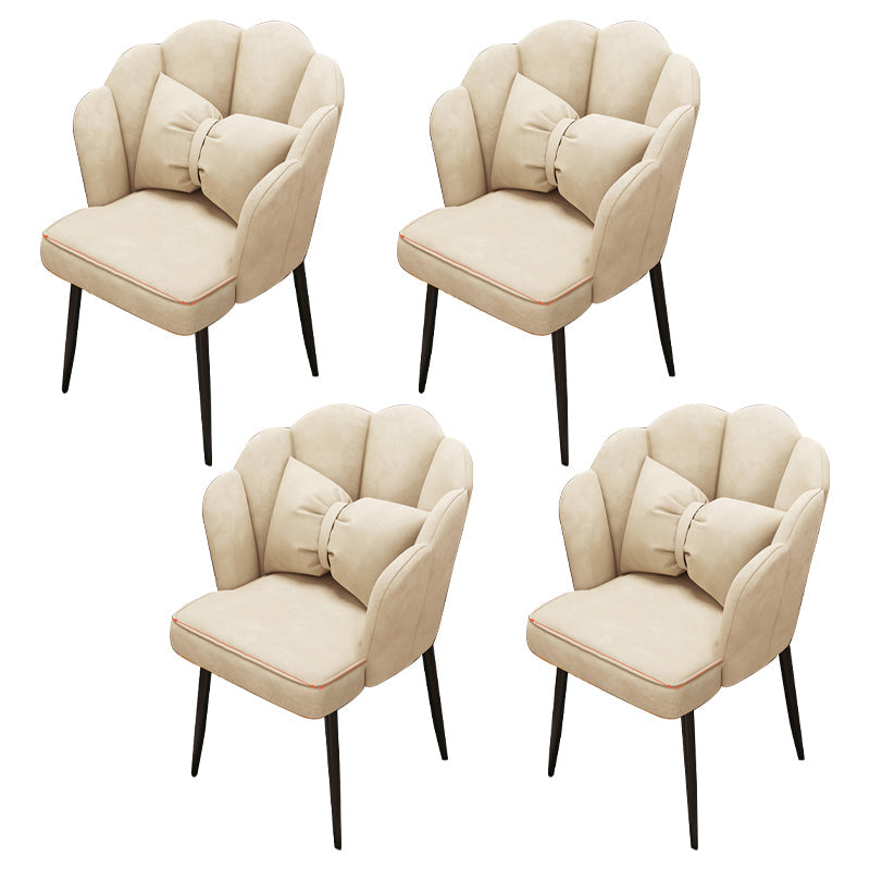 Contemporary Metal Side Chair Home Upholstered Arm Crown Top Back Chair Off-White 4 Piece Set Black Clearhalo ' kitchen&dining_furn' 'Dining Chairs' 'Dining Tables & Seating' 'dining_chair' 'furn' 'furn_dining_chair' 'Furniture' 'furniture_dining_chair' 'Kitchen & Dining Furniture' 'kitchen' 3779334