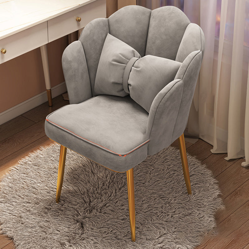 Contemporary Metal Side Chair Home Upholstered Arm Crown Top Back Chair Grey 1 Piece Brass Gold Clearhalo ' kitchen&dining_furn' 'Dining Chairs' 'Dining Tables & Seating' 'dining_chair' 'furn' 'furn_dining_chair' 'Furniture' 'furniture_dining_chair' 'Kitchen & Dining Furniture' 'kitchen' 3779335