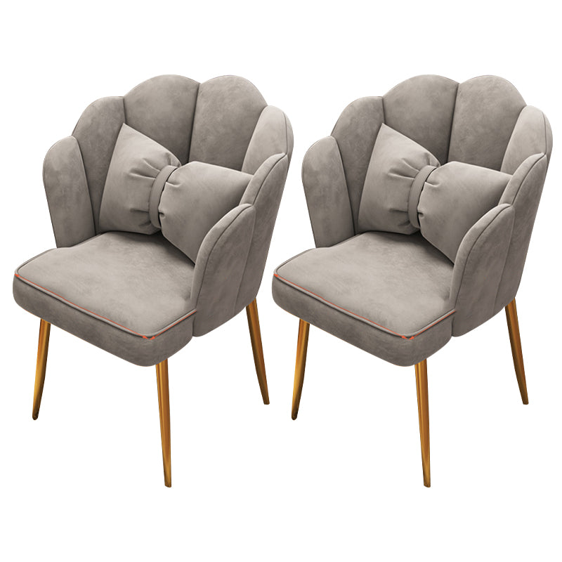 Contemporary Metal Side Chair Home Upholstered Arm Crown Top Back Chair Grey 2 Piece Set Brass Gold Clearhalo ' kitchen&dining_furn' 'Dining Chairs' 'Dining Tables & Seating' 'dining_chair' 'furn' 'furn_dining_chair' 'Furniture' 'furniture_dining_chair' 'Kitchen & Dining Furniture' 'kitchen' 3779336