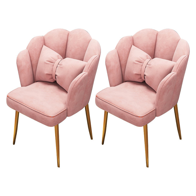 Contemporary Metal Side Chair Home Upholstered Arm Crown Top Back Chair Pink 2 Piece Set Brass Gold Clearhalo ' kitchen&dining_furn' 'Dining Chairs' 'Dining Tables & Seating' 'dining_chair' 'furn' 'furn_dining_chair' 'Furniture' 'furniture_dining_chair' 'Kitchen & Dining Furniture' 'kitchen' 3779339