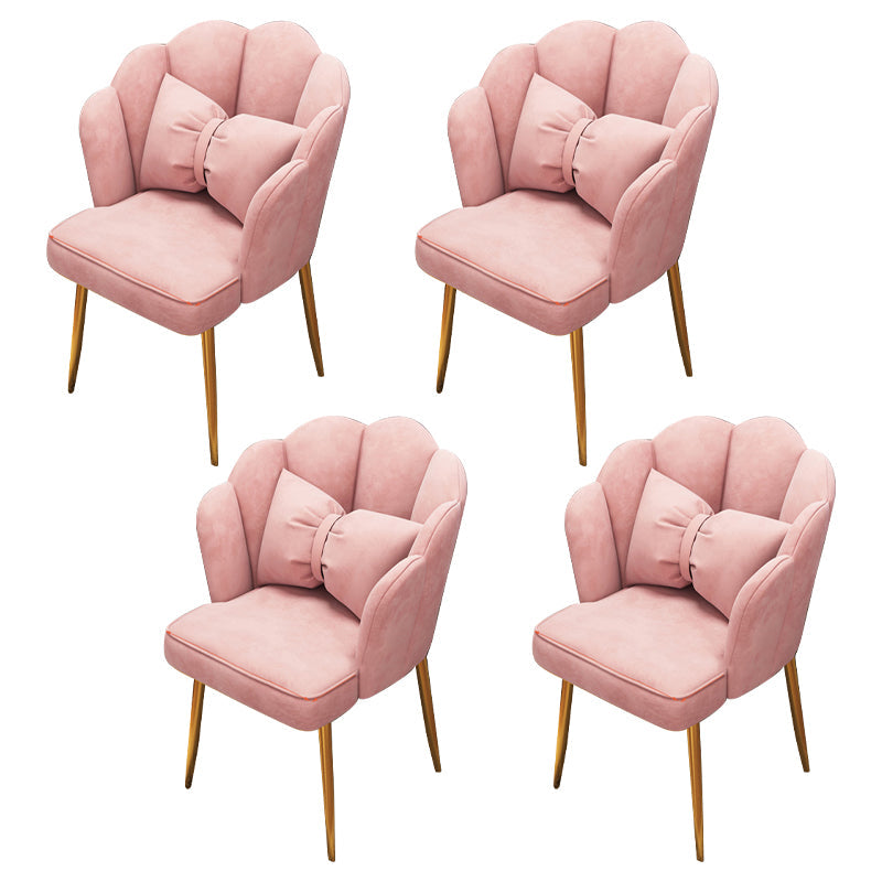 Contemporary Metal Side Chair Home Upholstered Arm Crown Top Back Chair Pink 4 Piece Set Brass Gold Clearhalo ' kitchen&dining_furn' 'Dining Chairs' 'Dining Tables & Seating' 'dining_chair' 'furn' 'furn_dining_chair' 'Furniture' 'furniture_dining_chair' 'Kitchen & Dining Furniture' 'kitchen' 3779340