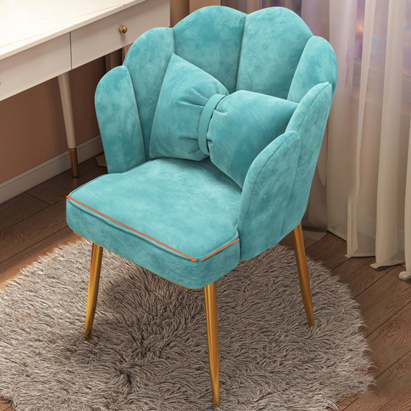 Contemporary Metal Side Chair Home Upholstered Arm Crown Top Back Chair Lake Blue 1 Piece Brass Gold Clearhalo ' kitchen&dining_furn' 'Dining Chairs' 'Dining Tables & Seating' 'dining_chair' 'furn' 'furn_dining_chair' 'Furniture' 'furniture_dining_chair' 'Kitchen & Dining Furniture' 'kitchen' 3779344